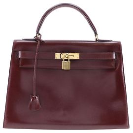 Hermès Bolsa Hermes Kelly 32 em couro box bordeaux Marrom
