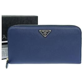 Prada-Prada Saffiano Leather Zip Around Wallet-Blue