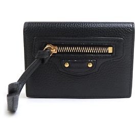 Balenciaga Tri-fold Wallet in Black Leather Black