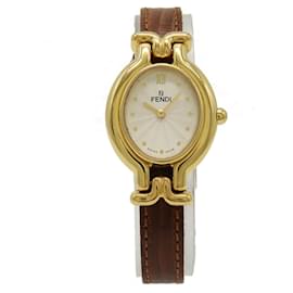 Fendi-Fendi Change Belt Gold Plated Leather Silver Dial Women's Quartz Watch-Other
