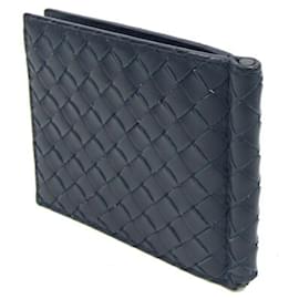 Bottega Veneta-Bottega Veneta Navy Leather Money Clip-Navy blue