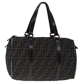Fendi-FENDI Zucca Canvas Hand Bag Brown Black Silver Auth ep6691-Brown,Black,Silvery