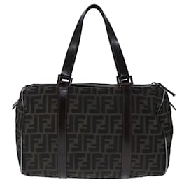 Fendi-FENDI Zucca Canvas Hand Bag Brown Black Silver Auth ep6691-Brown,Black,Silvery