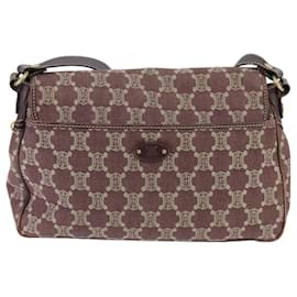 Céline-CELINE Paris Macadam Canvas Shoulder Bag Bordeaux Auth yk15808-Dark red