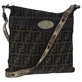 Fendi-FENDI Celeria Zucca Canvas Shoulder Bag Black Brown Auth ep6625-Brown,Black