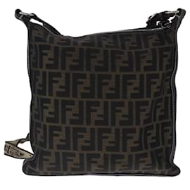 Fendi-FENDI Celeria Zucca Canvas Shoulder Bag Black Brown Auth ep6625-Brown,Black