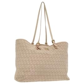 Fendi-FENDI Zucchino Canvas Tote Bag Nylon Beige Gold Auth bs19443-Beige,Golden