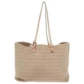 Fendi-FENDI Zucchino Canvas Tote Bag Nylon Beige Gold Auth bs19443-Beige,Golden