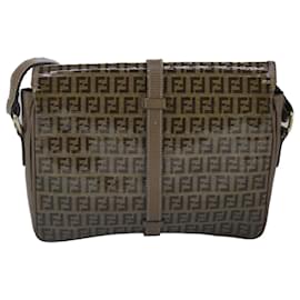 Fendi-FENDI Zucchino Canvas Shoulder Bag Coated Canvas Brown Auth ti2323-Brown