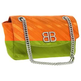 Balenciaga-Sac à bandoulière rond Chain BB en nylon orange BALENCIAGA 501681 Auth bs19960-Orange