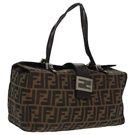 Fendi-FENDI Zucca Canvas Mamma Baguette Shoulder Bag Brown Black Silver Auth 100278-Brown,Black,Silvery