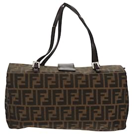 Fendi-FENDI Zucca Canvas Mamma Baguette Shoulder Bag Brown Black Silver Auth 100278-Brown,Black,Silvery