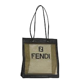 Fendi-FENDI Tote Bag Nylon Leather Khaki Black Gold Auth ti2229-Black,Golden,Khaki