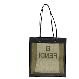 Fendi-FENDI Tote Bag Nylon Leather Khaki Black Gold Auth ti2229-Black,Golden,Khaki
