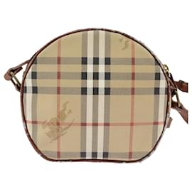 Autre Marque-Burberrys Nova Check Shoulder Bag PVC Leather Beige Gold Auth 99675-Beige,Golden