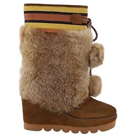 See by Chloé Fur-lined leather boots Brown