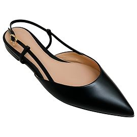 Gianvito Rossi Black Leather Ascent 05 Slingback Flats Black