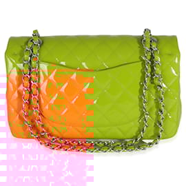 Chanel-Chanel Orange Quilted Patent Medium Classic Double Flap Bag-Orange