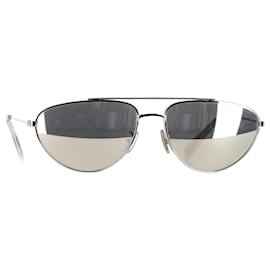 Céline-Celine Brow Bar Aviator Sunglasses in Silver Metal-Silvery,Metallic