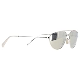 Céline-Celine Brow Bar Aviator Sunglasses in Silver Metal-Silvery,Metallic
