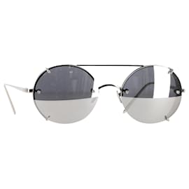 Linda Farrow-Linda Farrow 647 C2 Round Sunglasses in Silver Metal-Silvery,Metallic