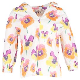 Camicia a maniche 3/4 in cotone multicolore con stampa floreale e scollo a V Marni Multicolore