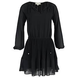 Michael Kors- Michael Kors Pleated Mini Long Sleeve Dress in Black Polyester-Black