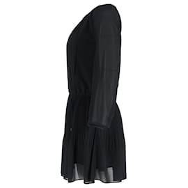 Michael Kors- Michael Kors Pleated Mini Long Sleeve Dress in Black Polyester-Black