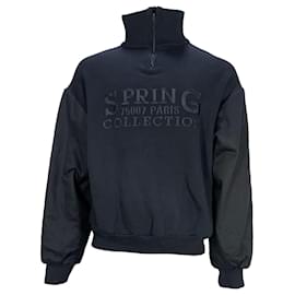 Balenciaga-Moleton preto em algodão bordado com zíper meia altura da coleção de primavera Balenciaga-Preto