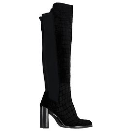 Schwarze Samt-Knöchelhöhe Stiefel mit Krokodilprägung von Stuart Weitzman Schwarz