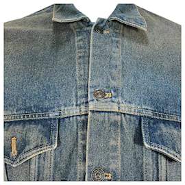 Balenciaga- Balenciaga Signature Logo Print Faded Jacket in Blue Cotton Denim-Blue