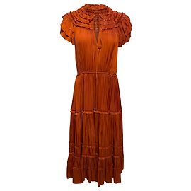 Robe midi en satin plissé à manches tiered Ulla Johnson Isadora en polyester orange Orange