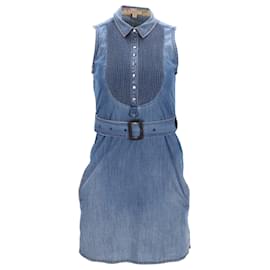 Burberry-Burberry Brit Sleeveless Pintuck Dress in Light Blue Denim-Blue,Light blue