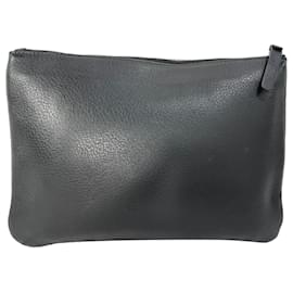 Balenciaga- Balenciaga Logo Campaign Print Zipped Pouch bag in Black Leather-Black