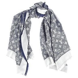 Sciarpa in denim Monogram Louis Vuitton in misto seta e lana blu Blu