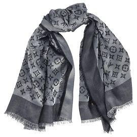 Sciarpa Monogram Louis Vuitton in misto seta e lana grigia Grigio