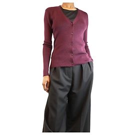Prada Pflaumenfarbener Feinstrick-Cardigan - Größe UK 6 Lila