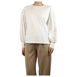 Chloé Top bianco a maniche lunghe con pannello in pizzo - taglia XL Bianco