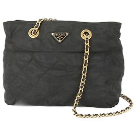 Prada Tessuto Nylon Quilted Triangle Double Shoulder Bag Black