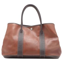 Hermès-Hermes G Engraved Garden PM Amazonia Leather Tote Bag-Brown