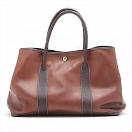 Hermès-Hermes G Engraved Garden PM Amazonia Leather Tote Bag-Brown