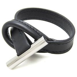 Pulseira de couro e metal preto e prata da Hermès Preto Prata