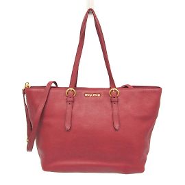 Miu Miu RR1905 Women's Leather Shoulder Tote Bag Dark red