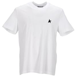 Golden Goose-T-shirt blanc Golden Goose avec logo et étoile verts contrastants-Blanc