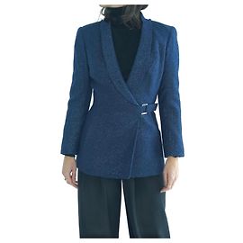 Thierry Mugler Midnight Blue Metallic Wool Jacket Blue Metallic