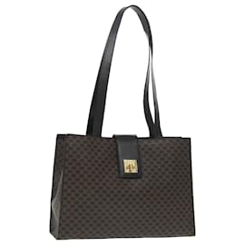 Céline-CELINE Macadam Canvas Shoulder Bag PVC Leather Black Gold Auth 99656-Black,Golden