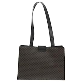 Céline-CELINE Macadam Canvas Shoulder Bag PVC Leather Black Gold Auth 99656-Black,Golden
