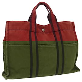 Hermès-HERMES Fourre Tout GM Sac à Main Toile Rouge Marine Auth ti2254-Rouge,Bleu Marine