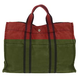 Hermès-HERMES Fourre Tout GM Sac à Main Toile Rouge Marine Auth ti2254-Rouge,Bleu Marine