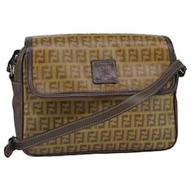 Fendi-FENDI Zucchino Canvas Shoulder Bag Coated Canvas Brown Auth ti2336-Brown